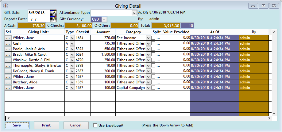 Screenshot for 'Giving Detail'