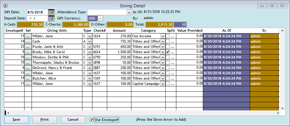 Screenshot for 'Giving Detail' using Envelope#
