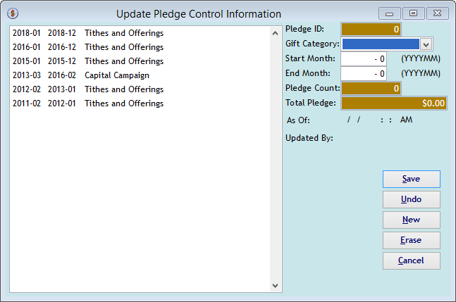 Screenshot for 'Update Pledge Control Information' for a New Pledge Group