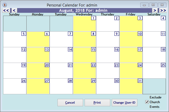 Screenshot for 'Personal Calendar For: xxxxx'